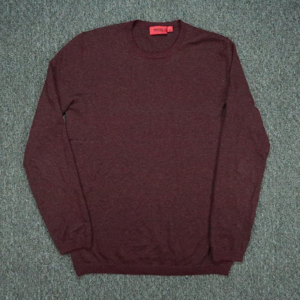 HUGO Boss Sweater Mens Medium Red Salex Crew Neck Pullover Wool Long Sleeve